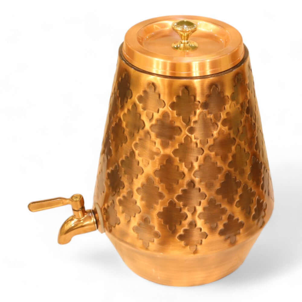 5 Liter Pure Copper Water Dispenser - Conical Antique Kangura Design - 5000 ML - Royalstuffs.com