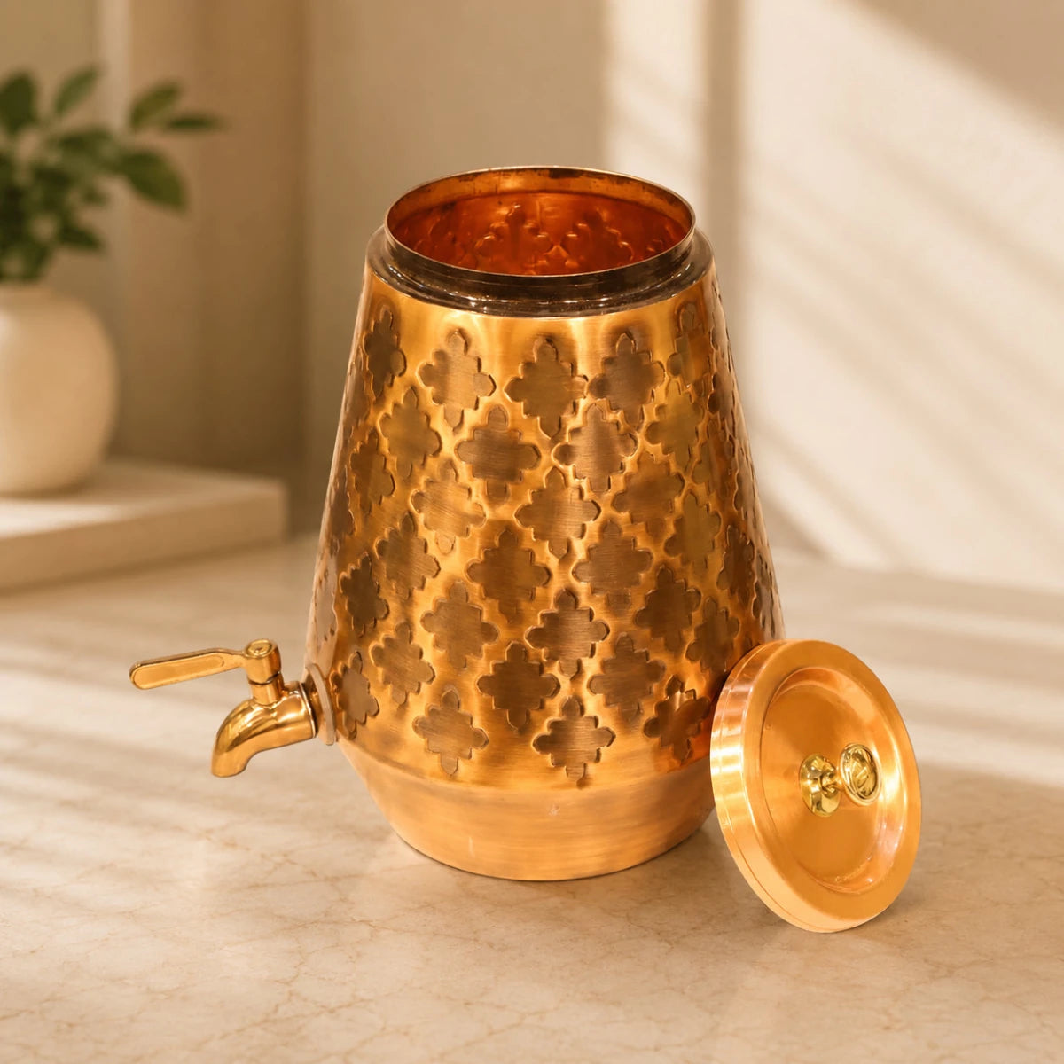 5 Liter Pure Copper Water Dispenser - Conical Antique Kangura Design - 5000 ML - Royalstuffs.com