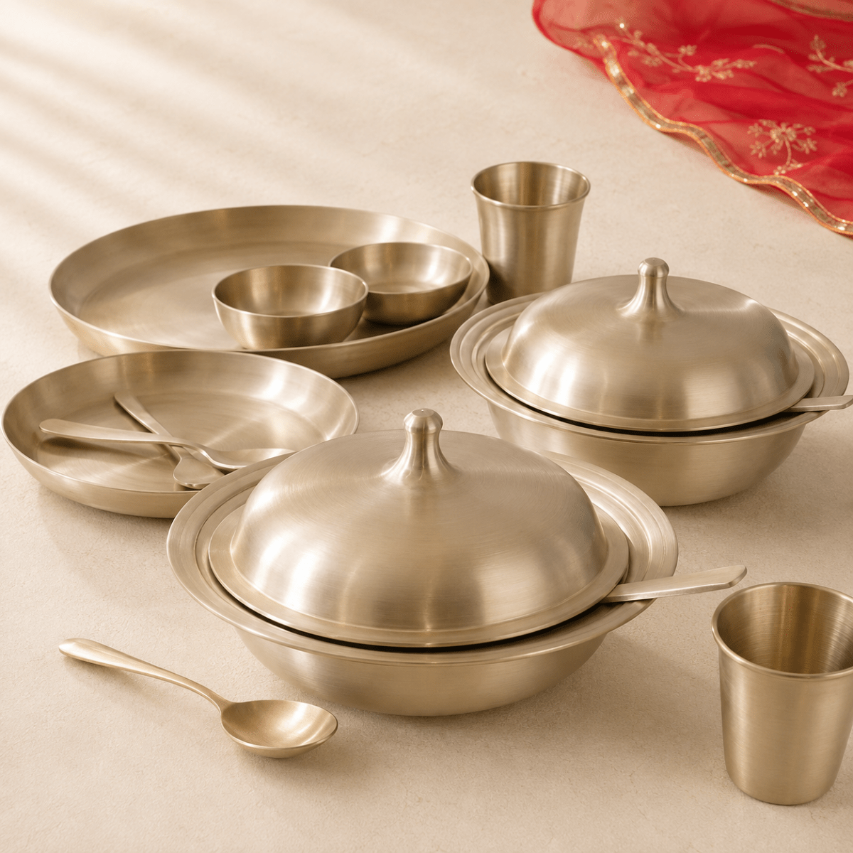 51 Piece Pure Kansa Dinner Set – Premium Bronze Dining Collection - Royalstuffs.com