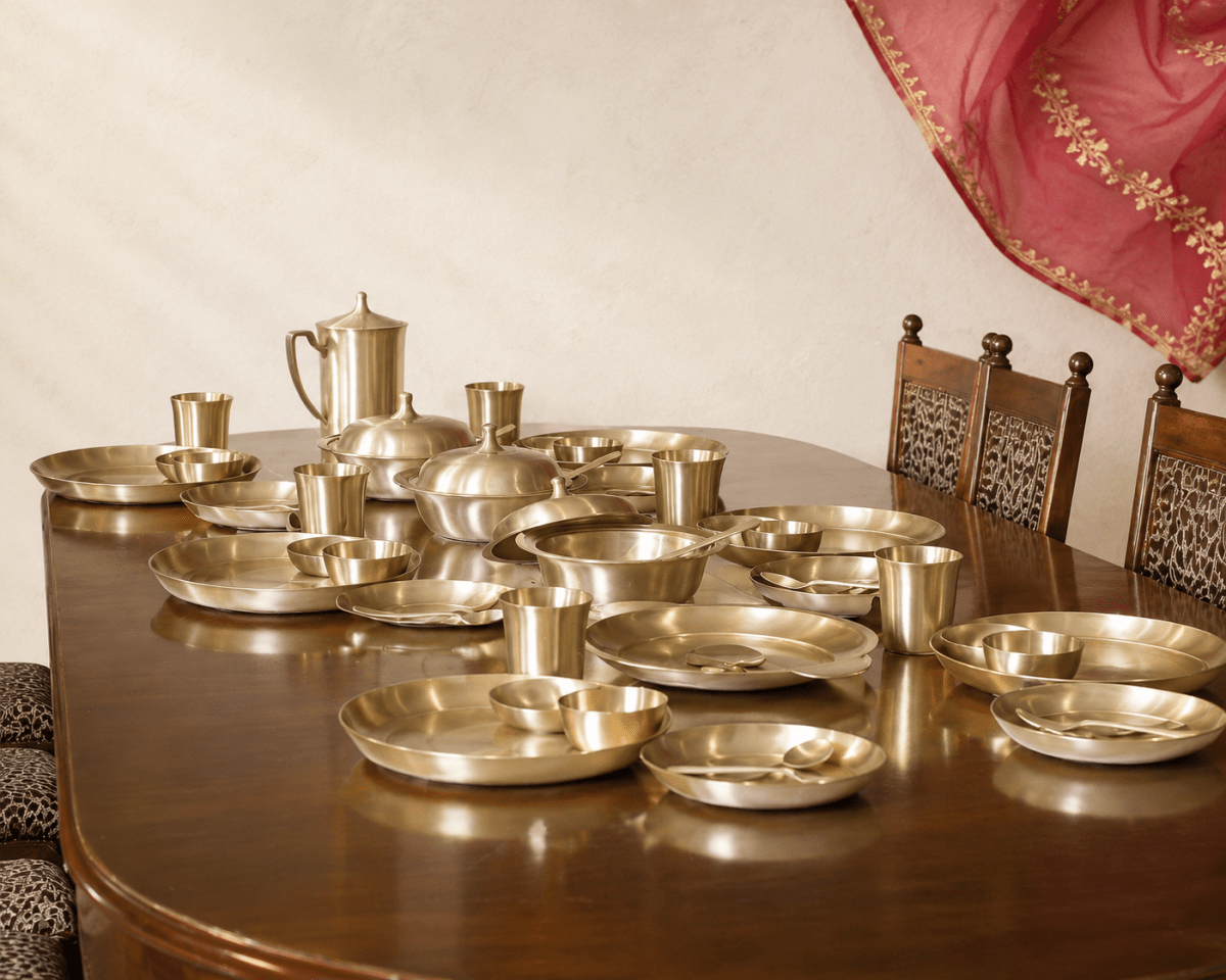 51 Piece Pure Kansa Dinner Set – Premium Bronze Dining Collection - Royalstuffs.com