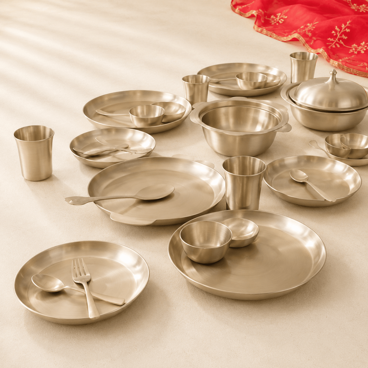 51 Piece Pure Kansa Dinner Set – Premium Bronze Dining Collection - Royalstuffs.com
