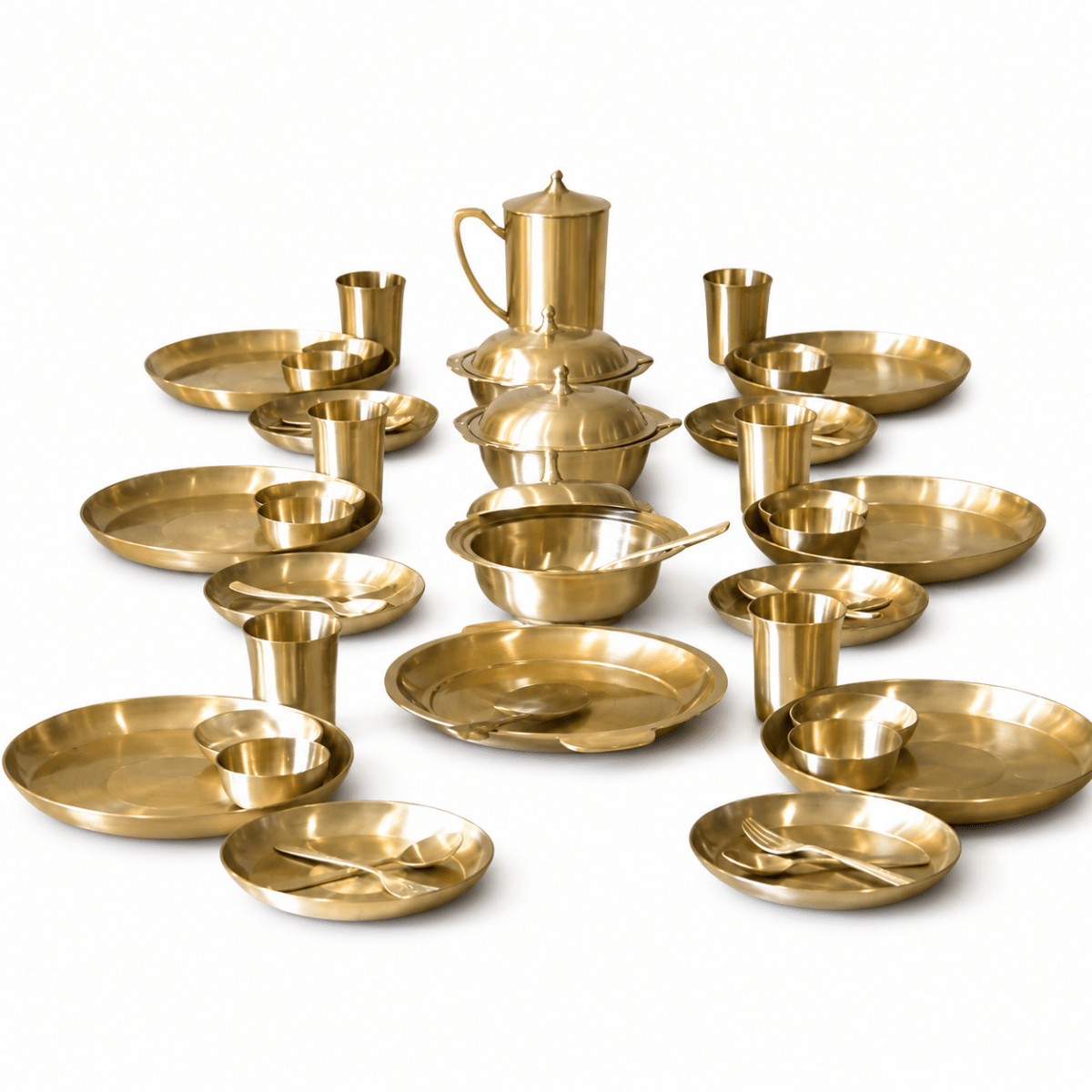 51 Piece Pure Kansa Dinner Set – Premium Bronze Dining Collection - Royalstuffs.com