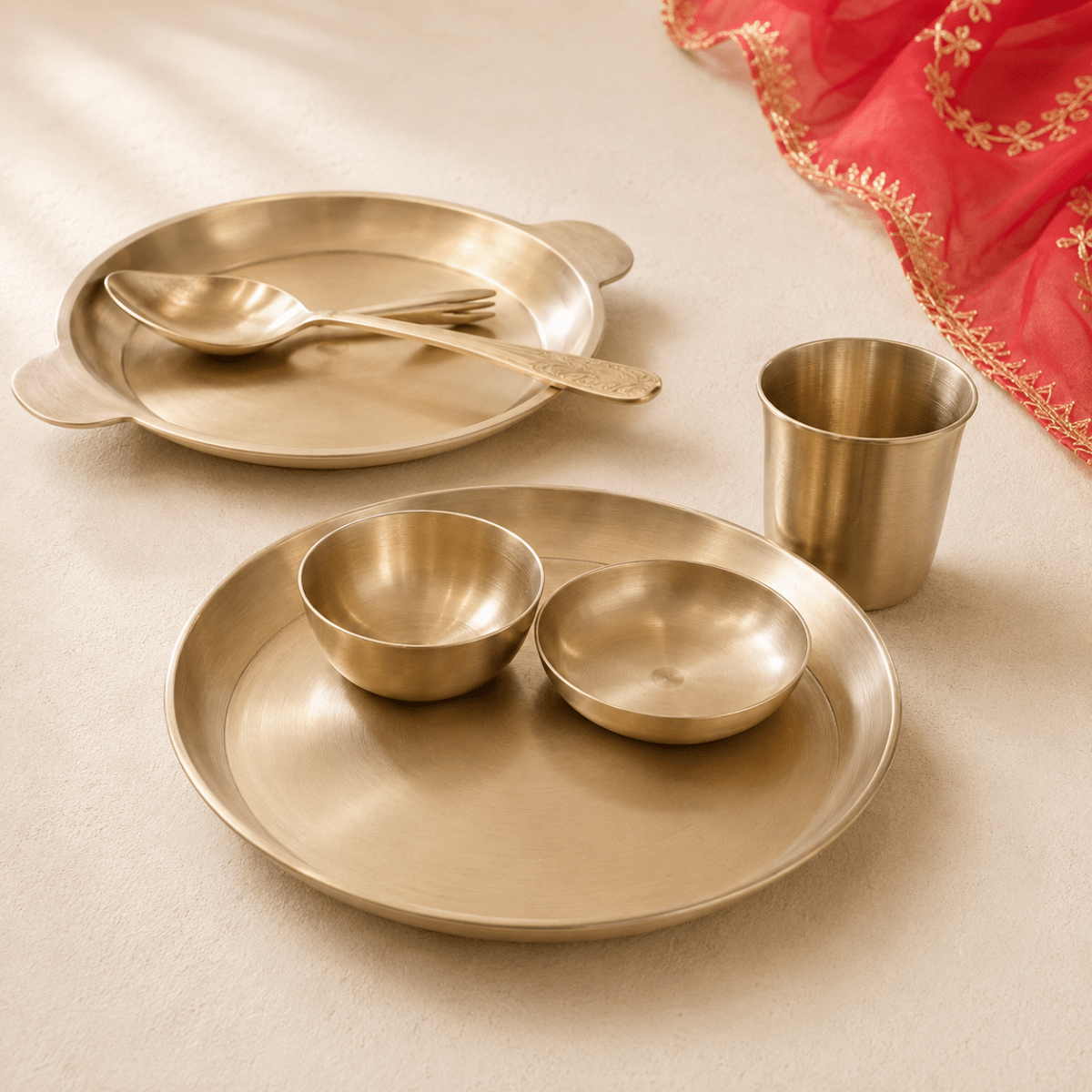 51 Piece Pure Kansa Dinner Set – Premium Bronze Dining Collection - Royalstuffs.com