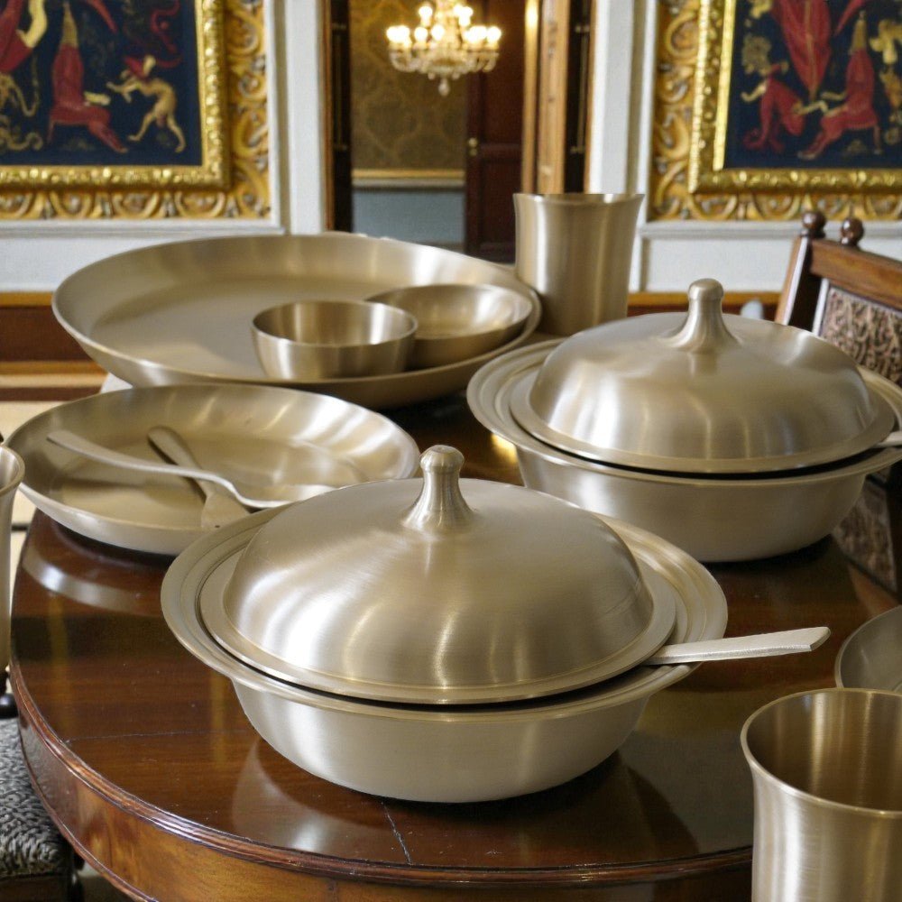 51 Piece Pure Kansa Dinner Set – Premium Bronze Dining Collection - Royalstuffs.com