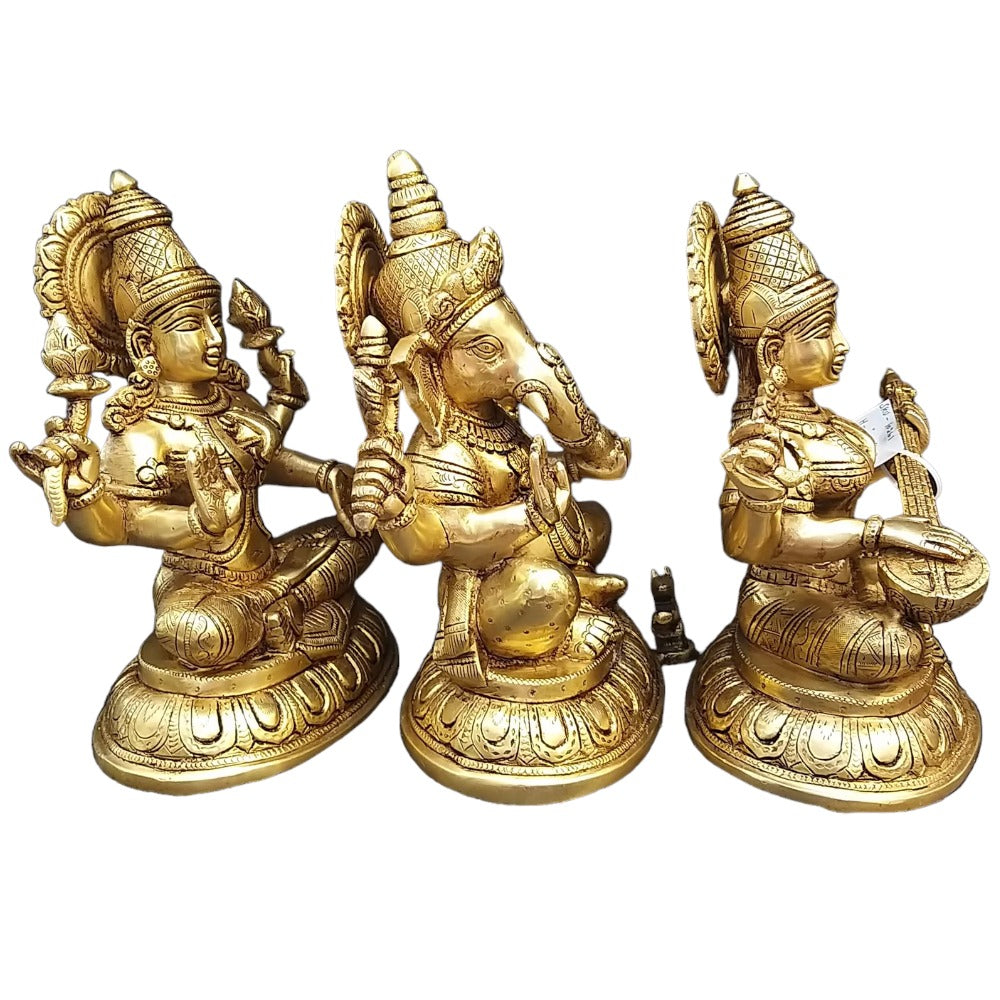 Brass Ganesha, Lakshmi, and Saraswathi Big Statue Set-Height:10 Inch ,Weight:17 Kg