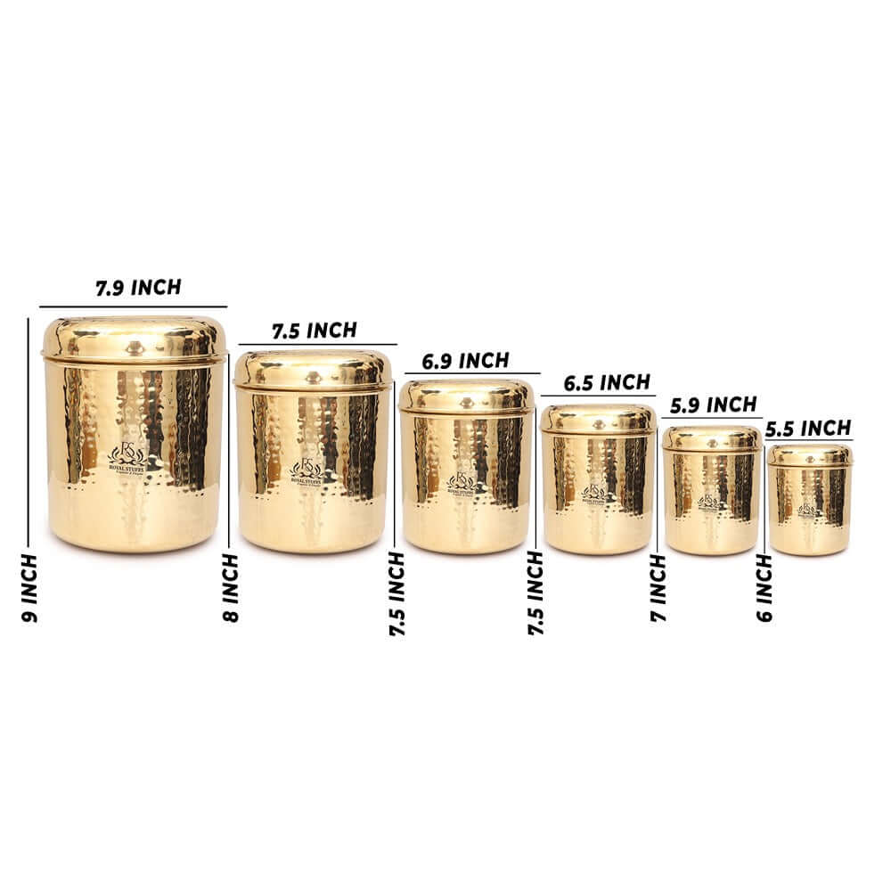 6 All Size Set of Brass Containers | Brass Storage Boxes | Brass Dabba - Royalstuffs.com