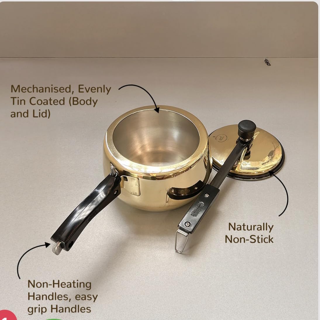 Handmade Brass Pressure Cooker with Kalai (Tin) Coating Inside – 3L & 5L