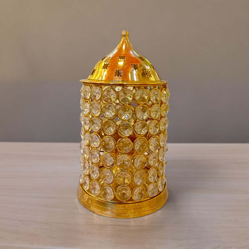 7-Inch Brass Akhand Jyoti Crystal Diya - 460 Gram - Royalstuffs.com
