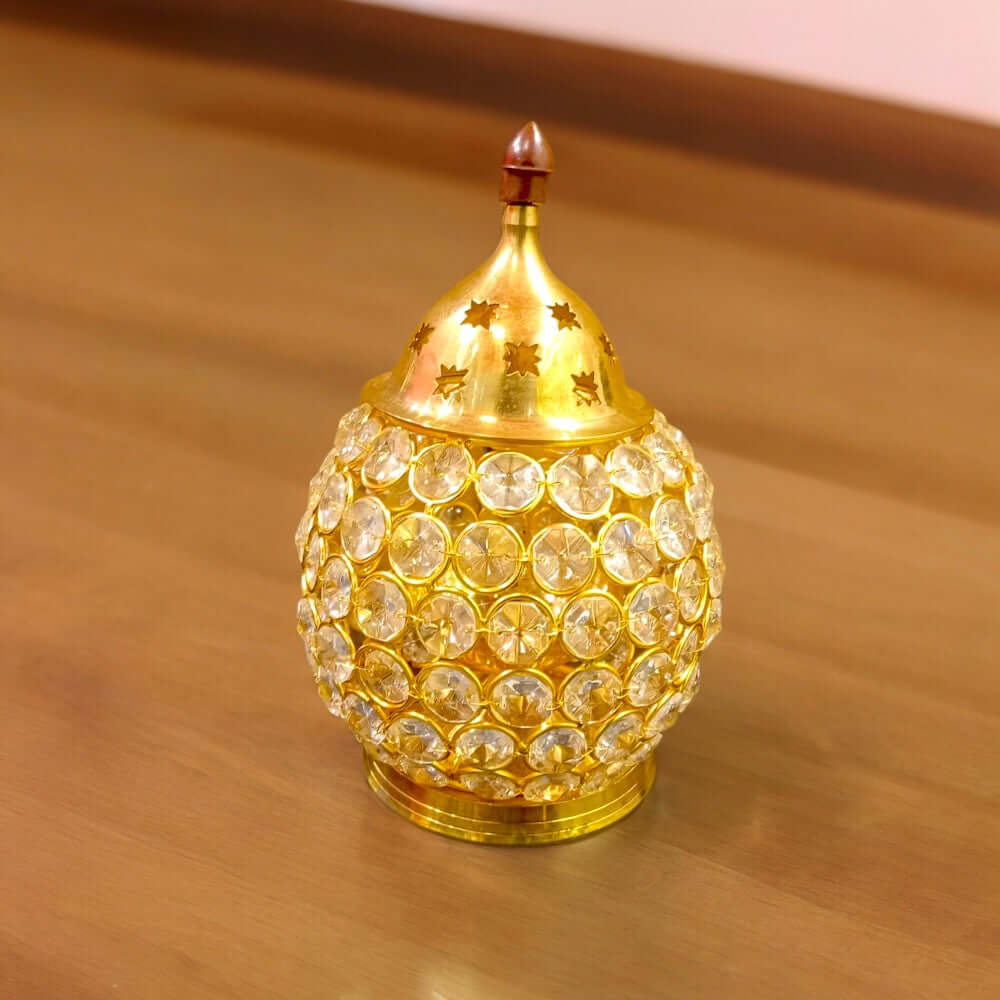 7-Inch Brass Crystal Matki Shape Akhand Jyoti Diya - Royalstuffs.com