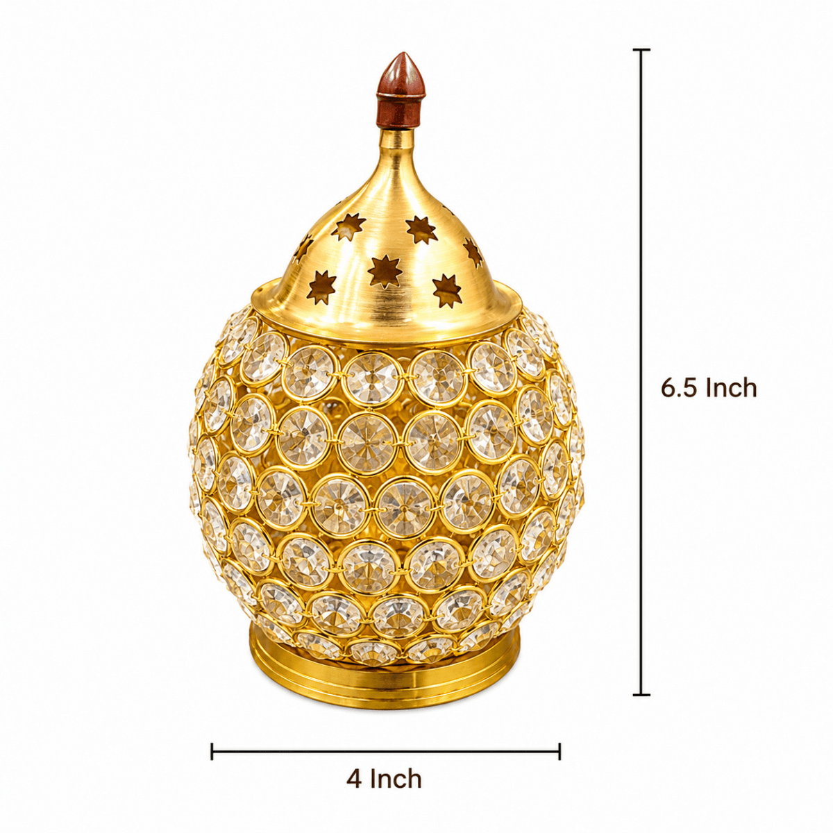 7-Inch Brass Crystal Matki Shape Akhand Jyoti Diya - Royalstuffs.com