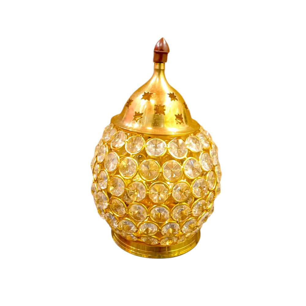 7-Inch Brass Crystal Matki Shape Akhand Jyoti Diya - Royalstuffs.com