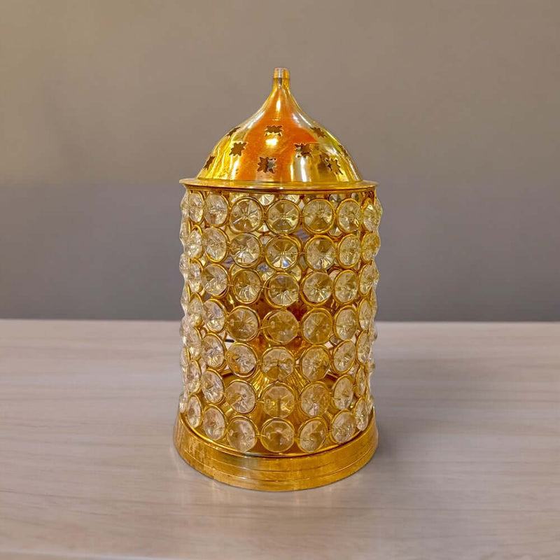 8-Inch Brass Akhand Jyoti Crystal Diya