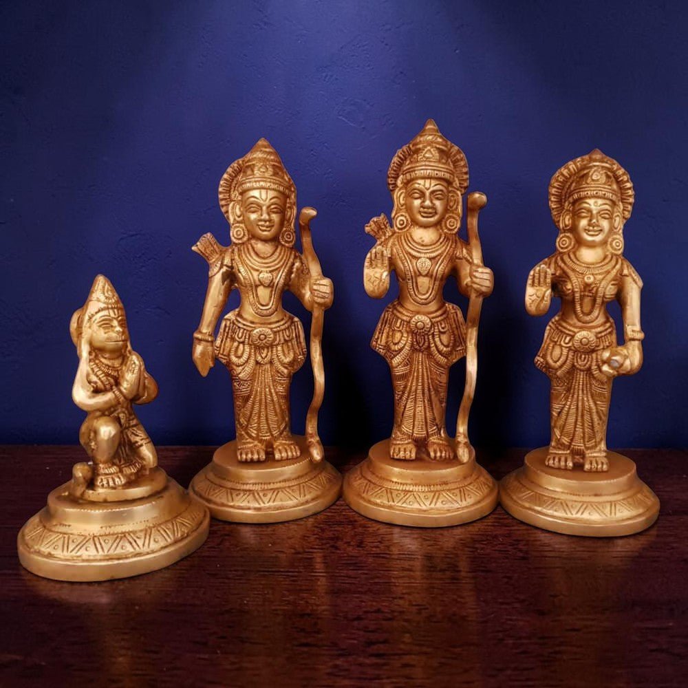 8-Inch Handmade Antique Pure Brass Separate Ram Darbar Idol - Royalstuffs.com