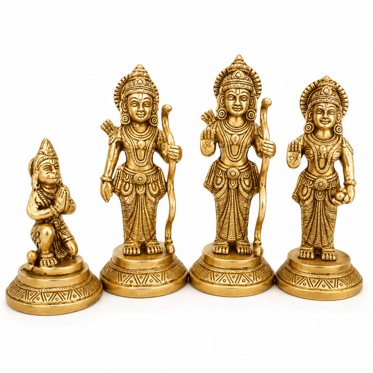 8-Inch Handmade Antique Pure Brass Separate Ram Darbar Idol - Royalstuffs.com