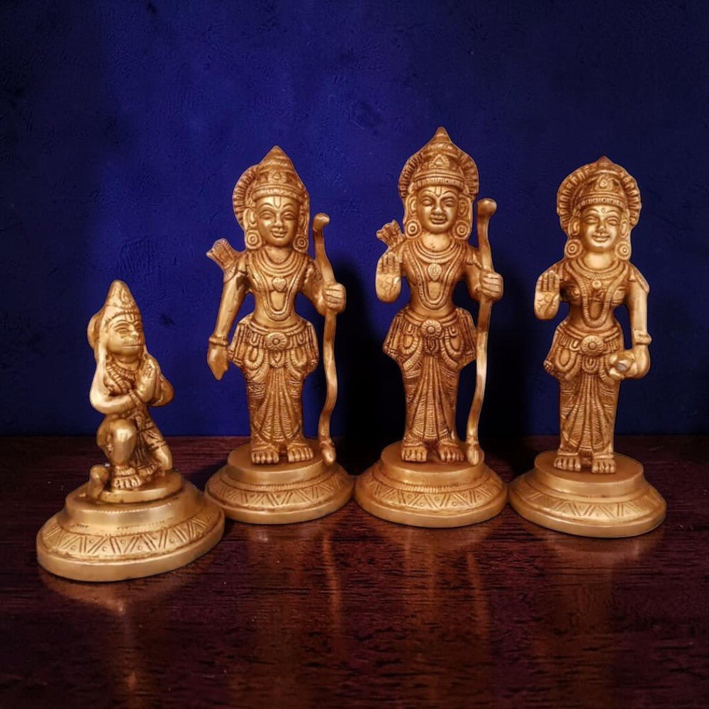 8-Inch Handmade Antique Pure Brass Separate Ram Darbar Idol - Royalstuffs.com