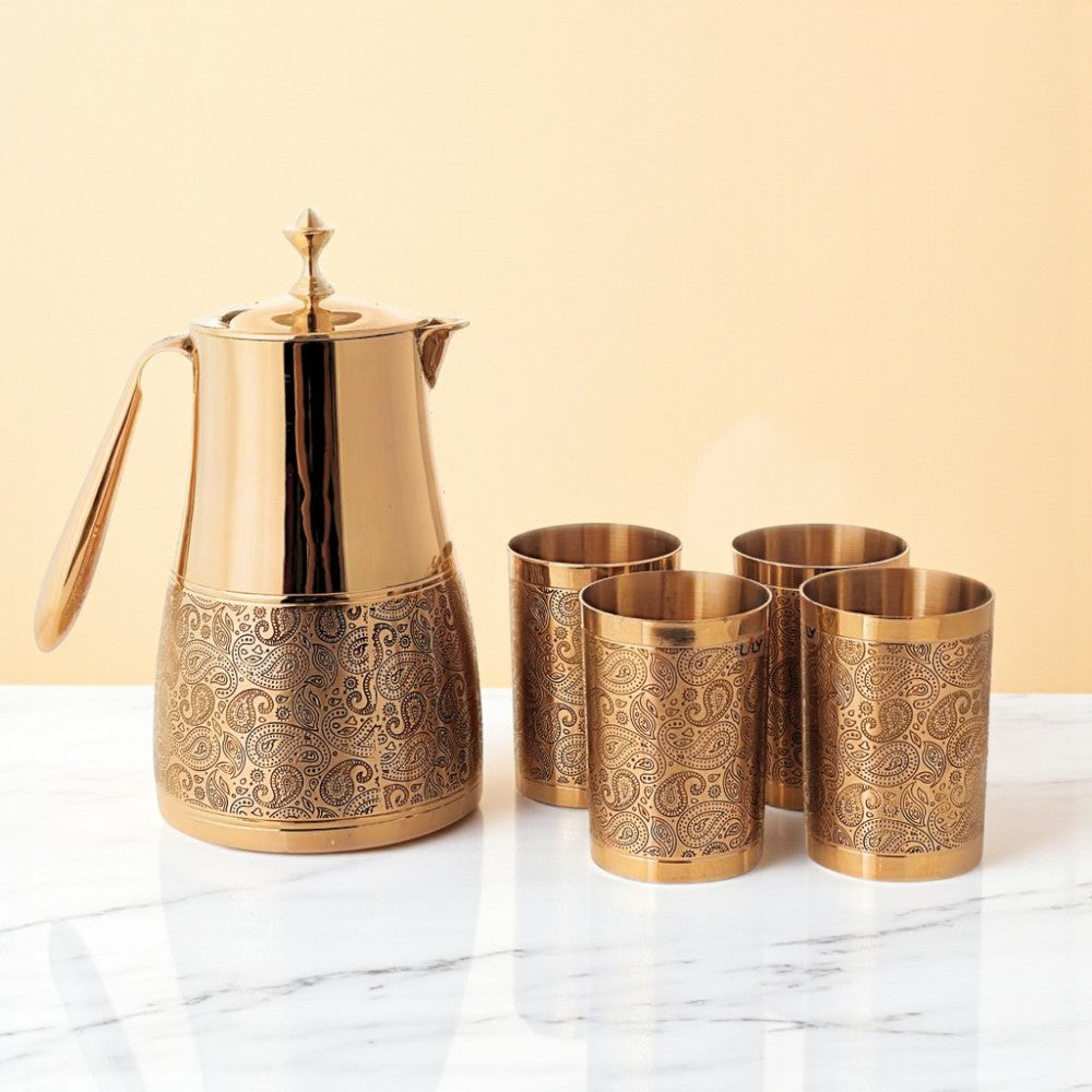 traditional charm to modern living | Includes 1 brass jug and 4 matching brass glasses