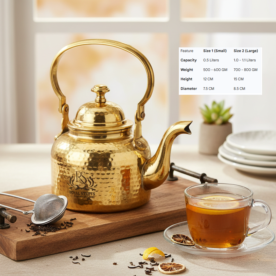 Hammered Antique  Designer Brass Tea Kettle Pot Inside Tin Lining, Serving Tea Coffee, Tableware,.