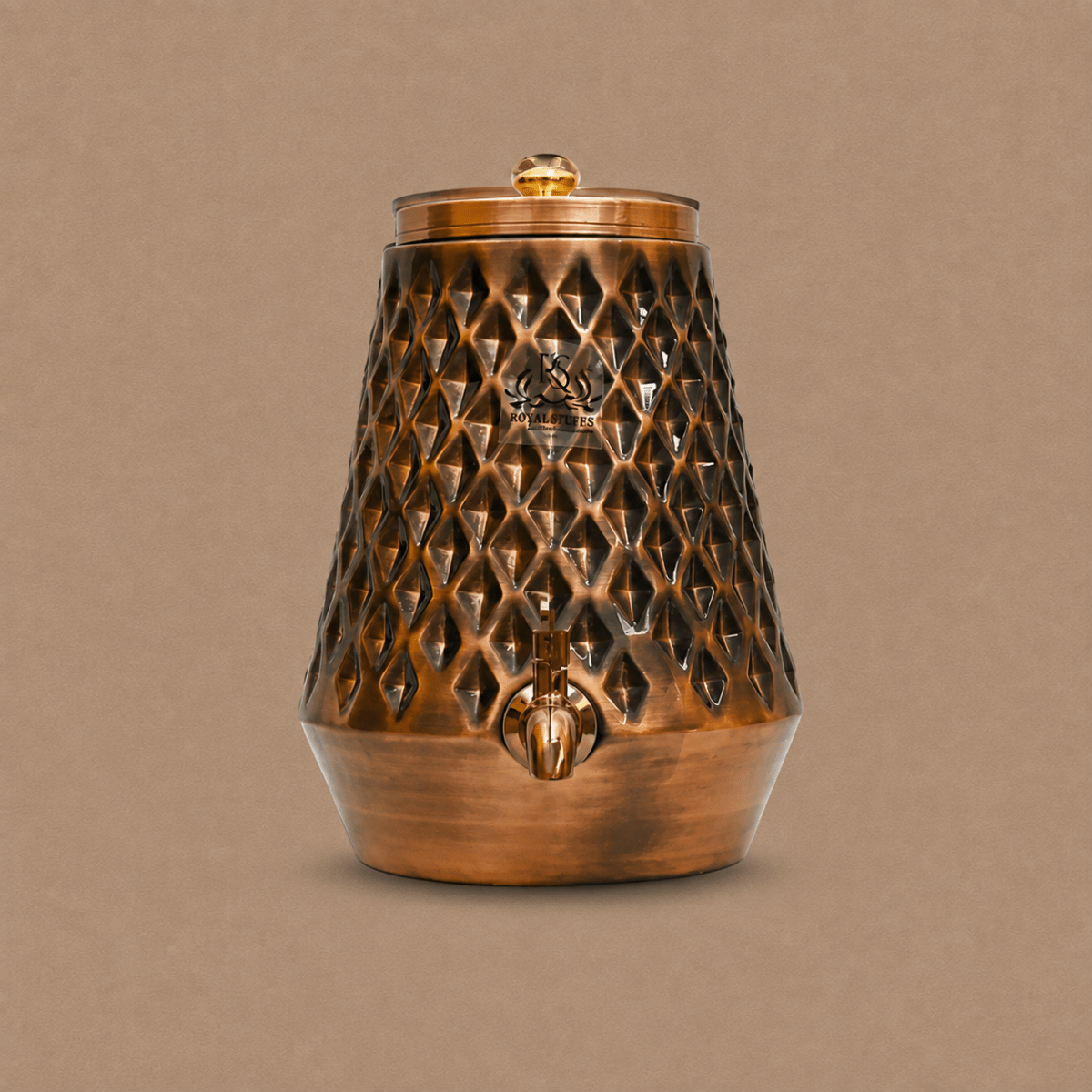 8L Copper Matka Water Dispenser Jug w/ Brass Tap - Royalstuffs.com