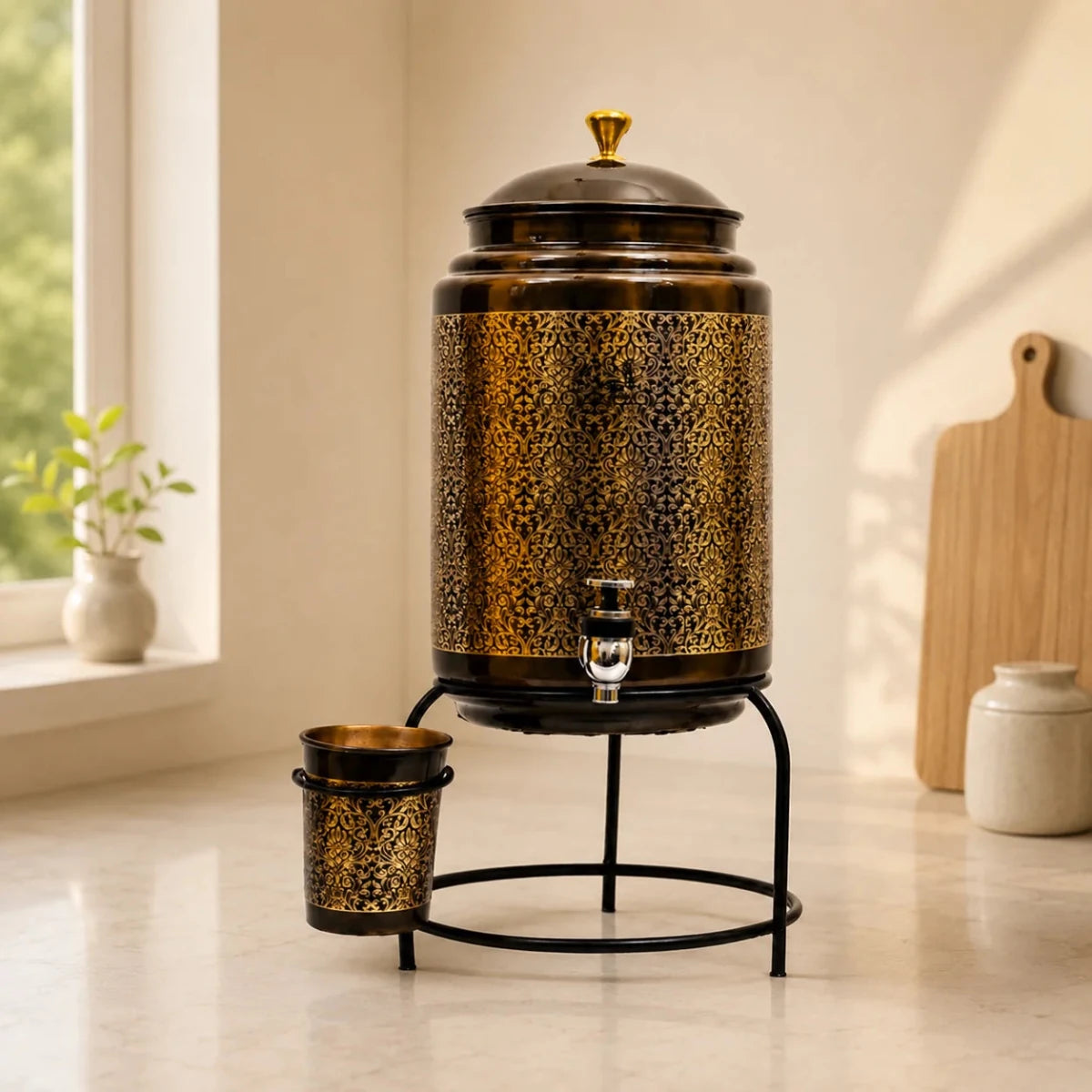 8L Copper Water Dispenser Set with Glass & Stand - Stylish Water Storage and Serving Solution - Royalstuffs.com