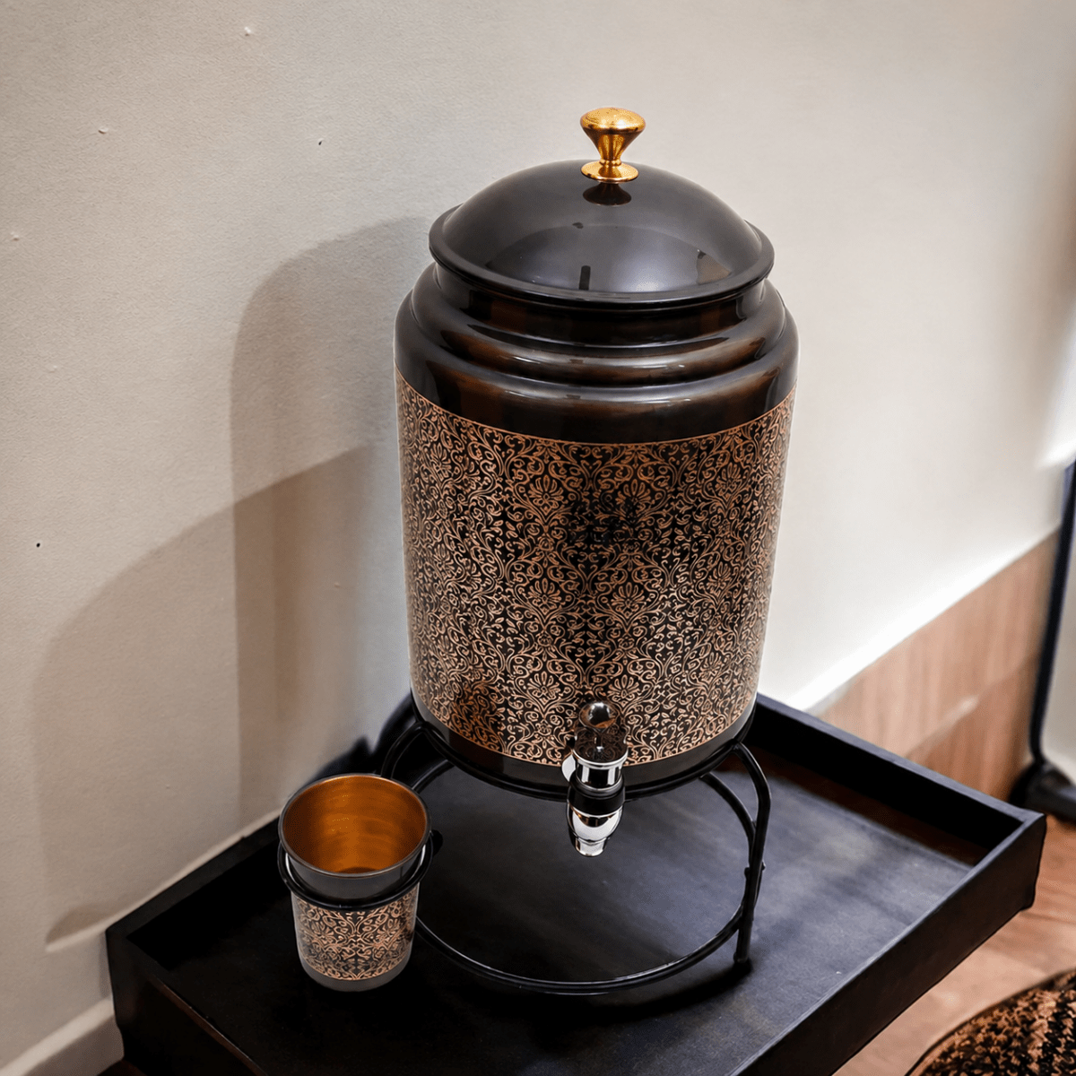8L Copper Water Dispenser Set with Glass & Stand - Stylish Water Storage and Serving Solution - Royalstuffs.com