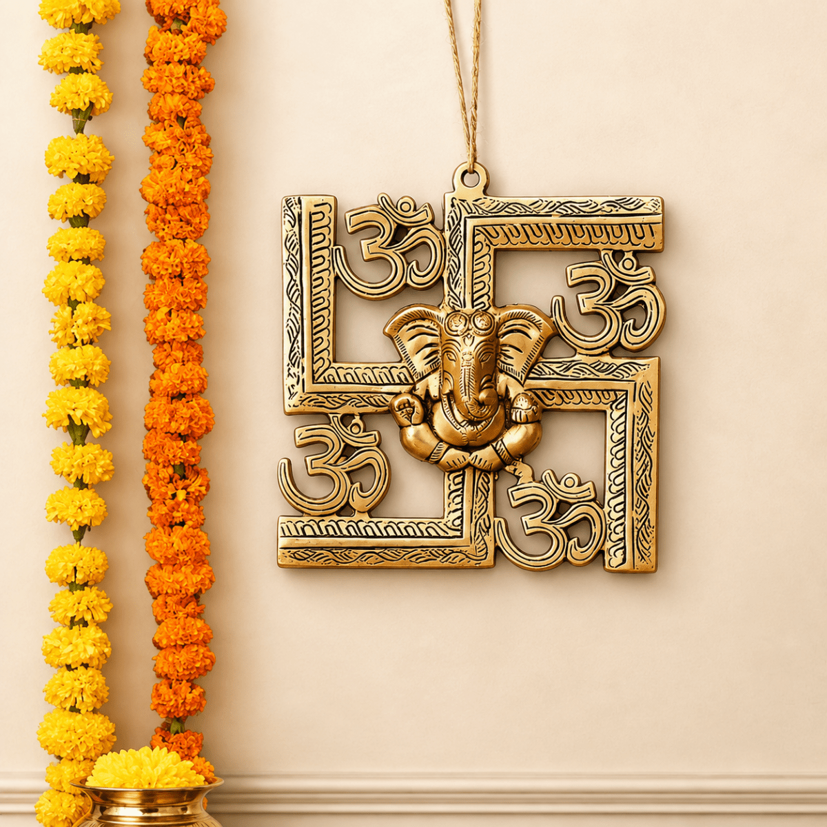 9 Inch Om Swastik Ganesha Wall Hanging swastik Symbol for Home Door - Royalstuffs.com