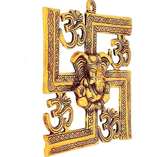 9 Inch Om Swastik Ganesha Wall Hanging swastik Symbol for Home Door - Royalstuffs.com