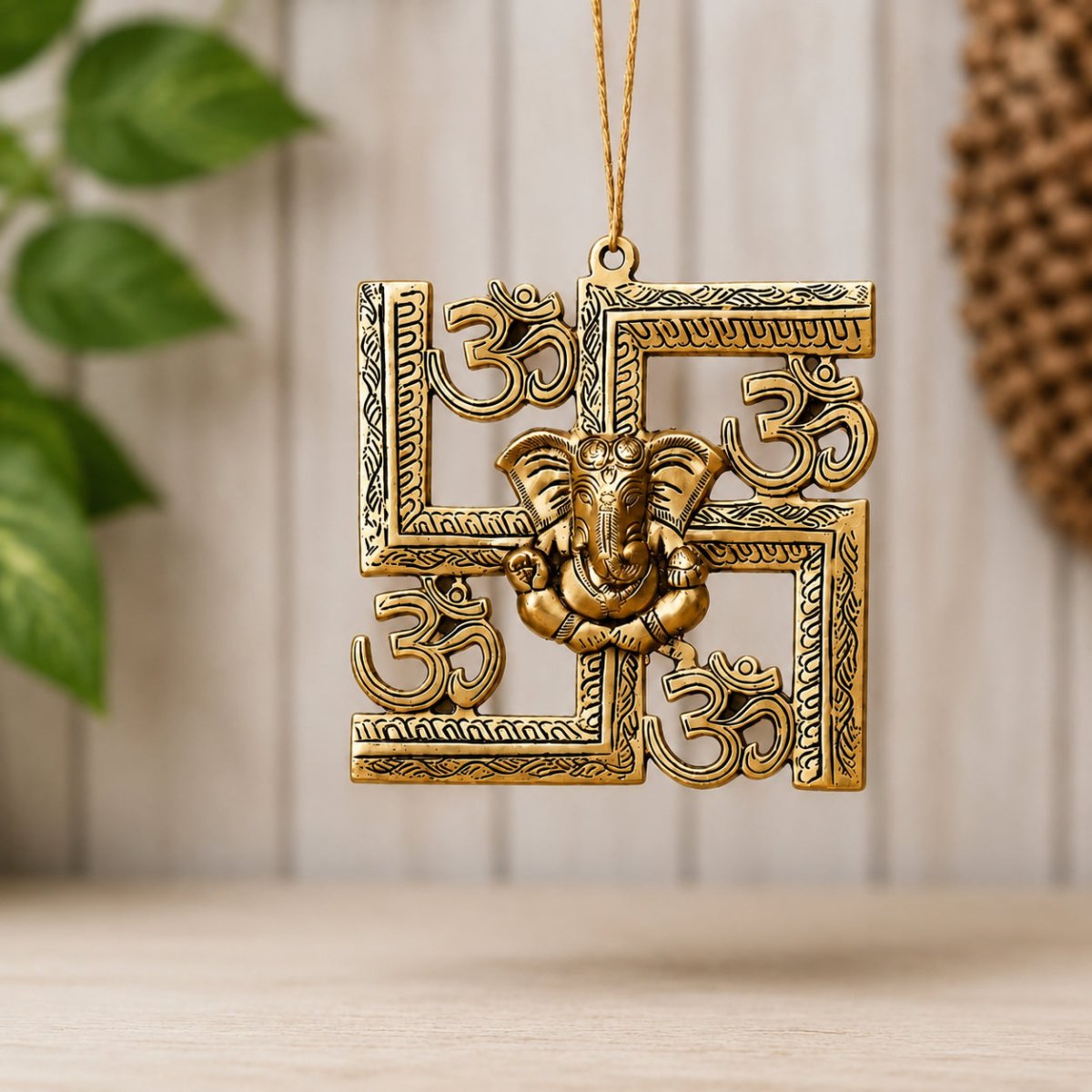 9 Inch Om Swastik Ganesha Wall Hanging swastik Symbol for Home Door - Royalstuffs.com