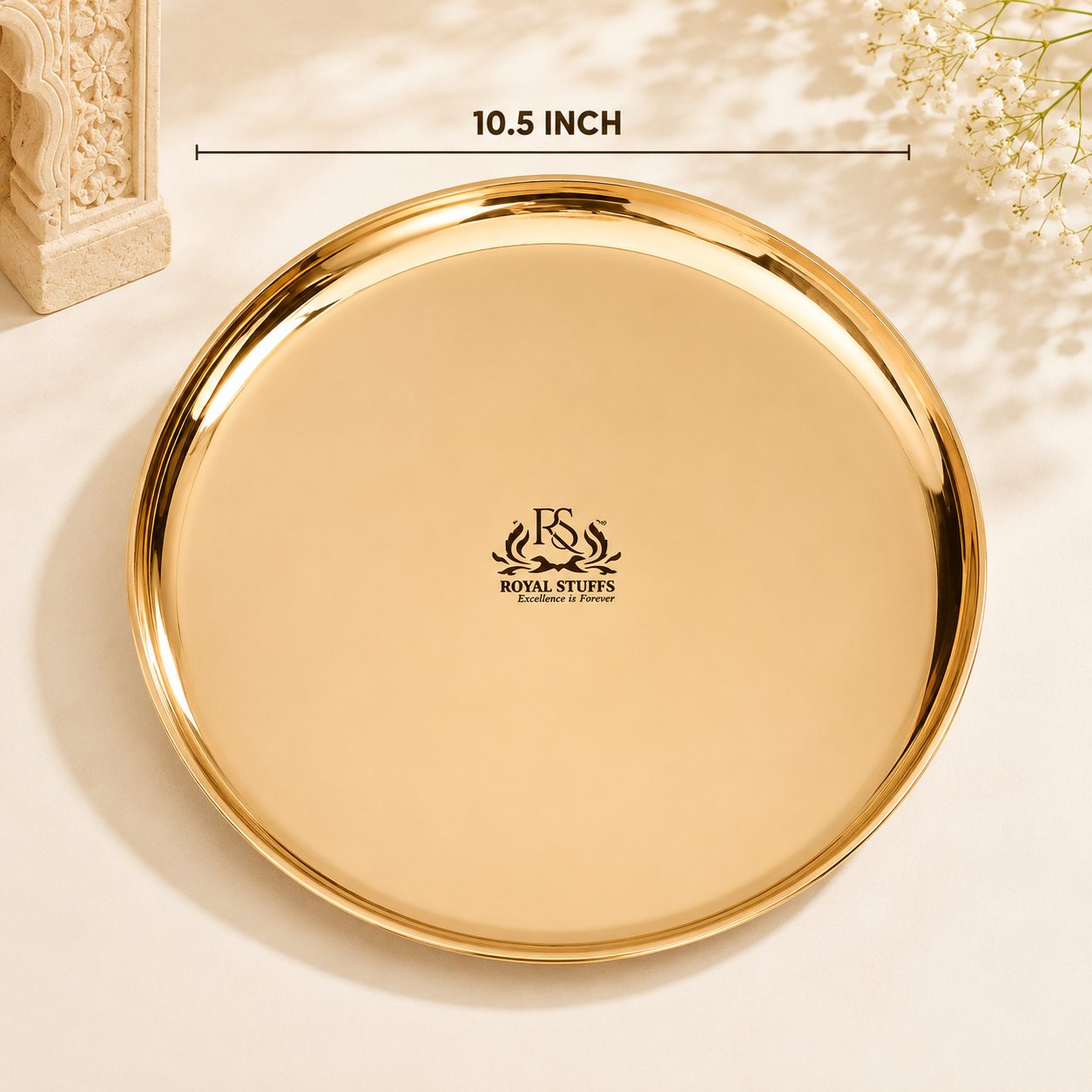 10.5 Inch Pure Bronze Kansa Plate for Dining, Serving & Gifting