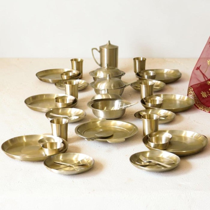 51 Piece Pure Kansa Dinner Set – Premium Bronze Dining Collection