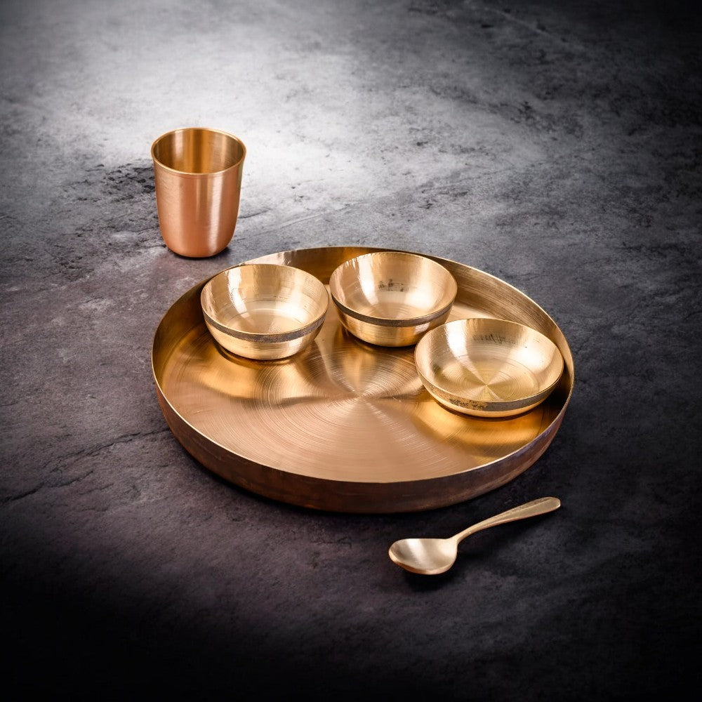 Handmade Pure Kansa Thali Set (6 Pieces) – Traditional Bronze Dinnerware for Healthy Royal Dining | RoyalStuffs.comHandmade Pure Kansa Thali Set (6 Pieces) – Traditional Bronze Dinnerware for Healthy Royal Dining | RoyalStuffs.com