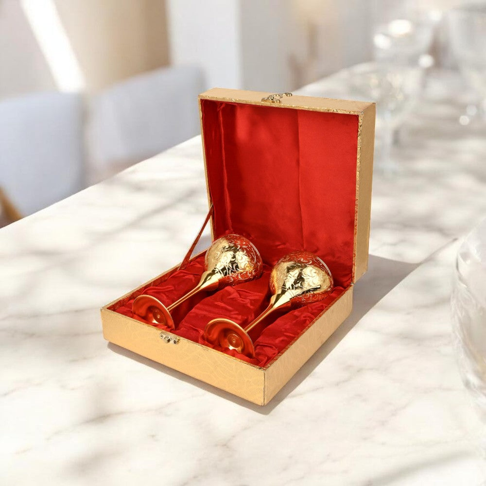 Pure Brass Set of 2 Royal Wine Glasses with Luxury Gift Box – Handcrafted Drinkware