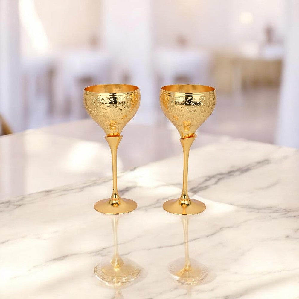 Pure Brass Set of 2 Royal Wine Glasses with Luxury Gift Box – Handcrafted Drinkware