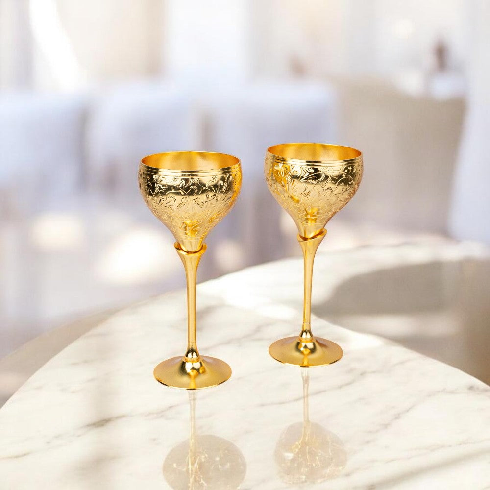 Pure Brass Set of 2 Royal Wine Glasses with Luxury Gift Box – Handcrafted Drinkware