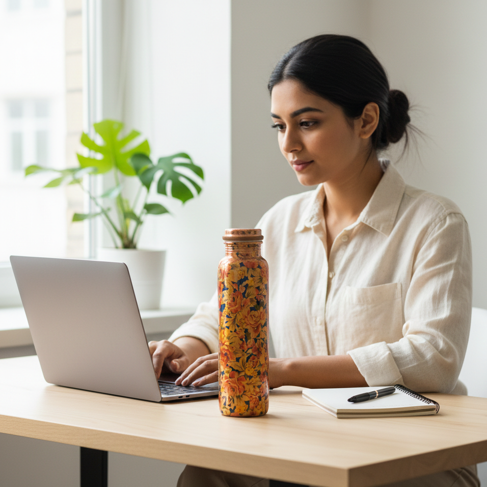 ROYALSTUFFS 950 ml Printed Copper Water Bottle For Health Benefits Pack Of 1