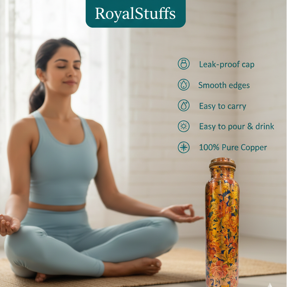 ROYALSTUFFS 950 ml Printed Copper Water Bottle For Health Benefits Pack Of 1