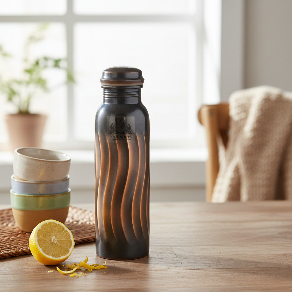ROYALSTUFFS 1 Liter Copper Lehar Bottle | Tamba Bottle| Leak Proof | Ayurvedic Health Benefits | Eco Friendly