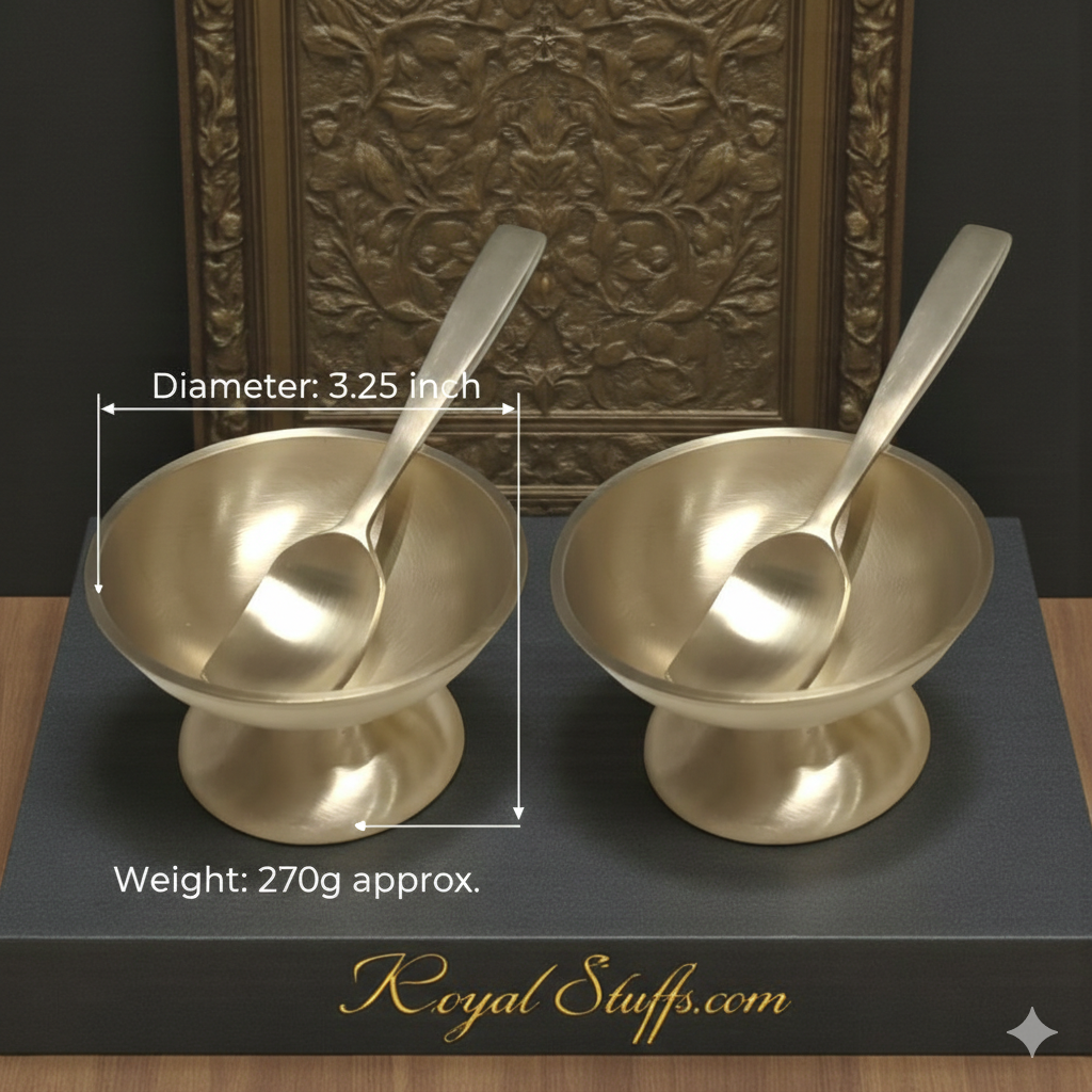 Handmade Pure Kansa Ice Cream Cup with Spoon Matt | Set of 2 | Traditional Bronze Dessert Bowl