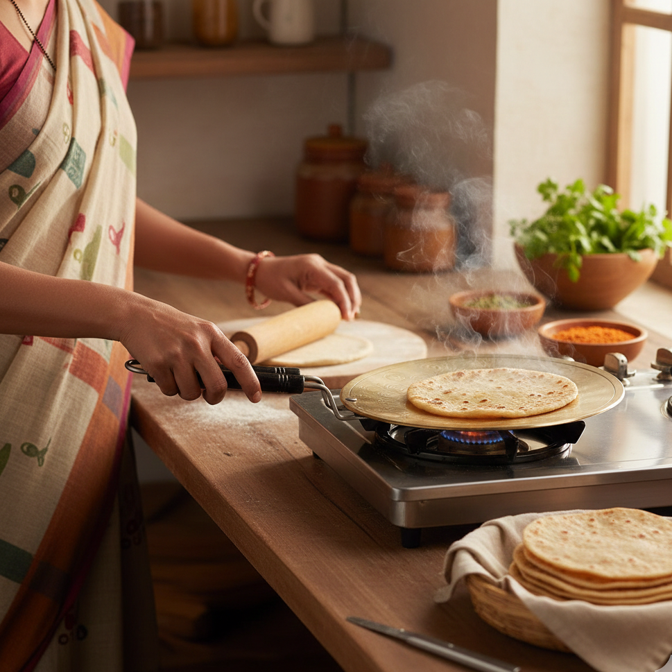 Heavy Weighted Brass Tawa/Tawa for Roti/Chapati/Naan with Double Handle