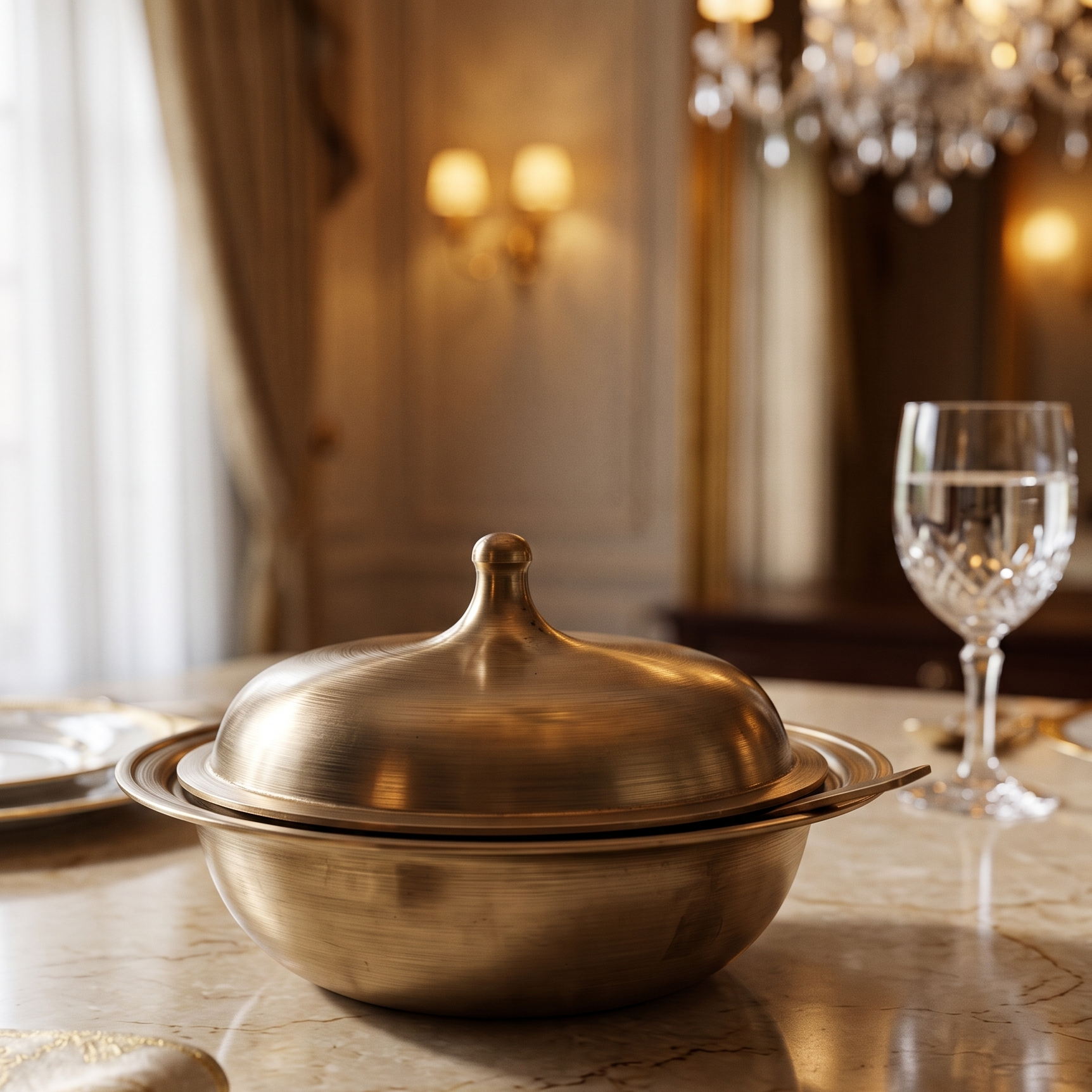 ROYALSTUFFS Pure Kansa Bronze Casserole Donga with Lid | Handmade Traditional Serving Bowl for Dining & Ayurveda Benefits
