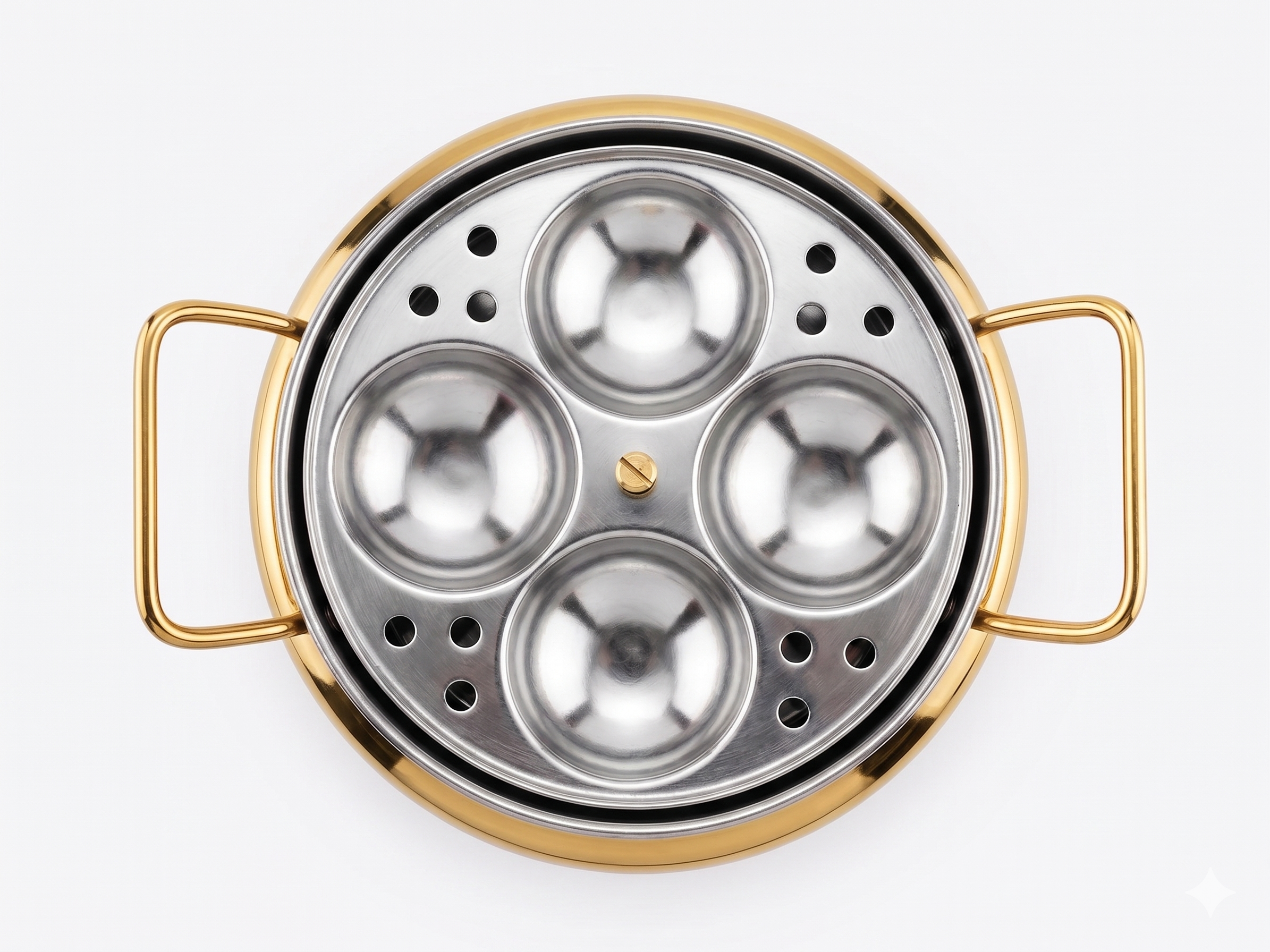 RoyalStuffs Handmade Brass Idli Maker with Pure Tin Coating (Kalai) – Medium Size Traditional Steamer