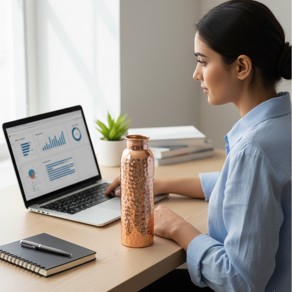 Hammered Copper Water Bottle, 950 ml