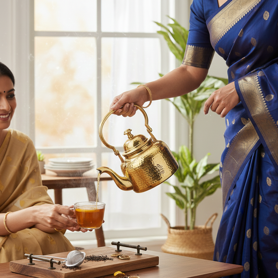 Hammered Antique  Designer Brass Tea Kettle Pot Inside Tin Lining, Serving Tea Coffee, Tableware,.