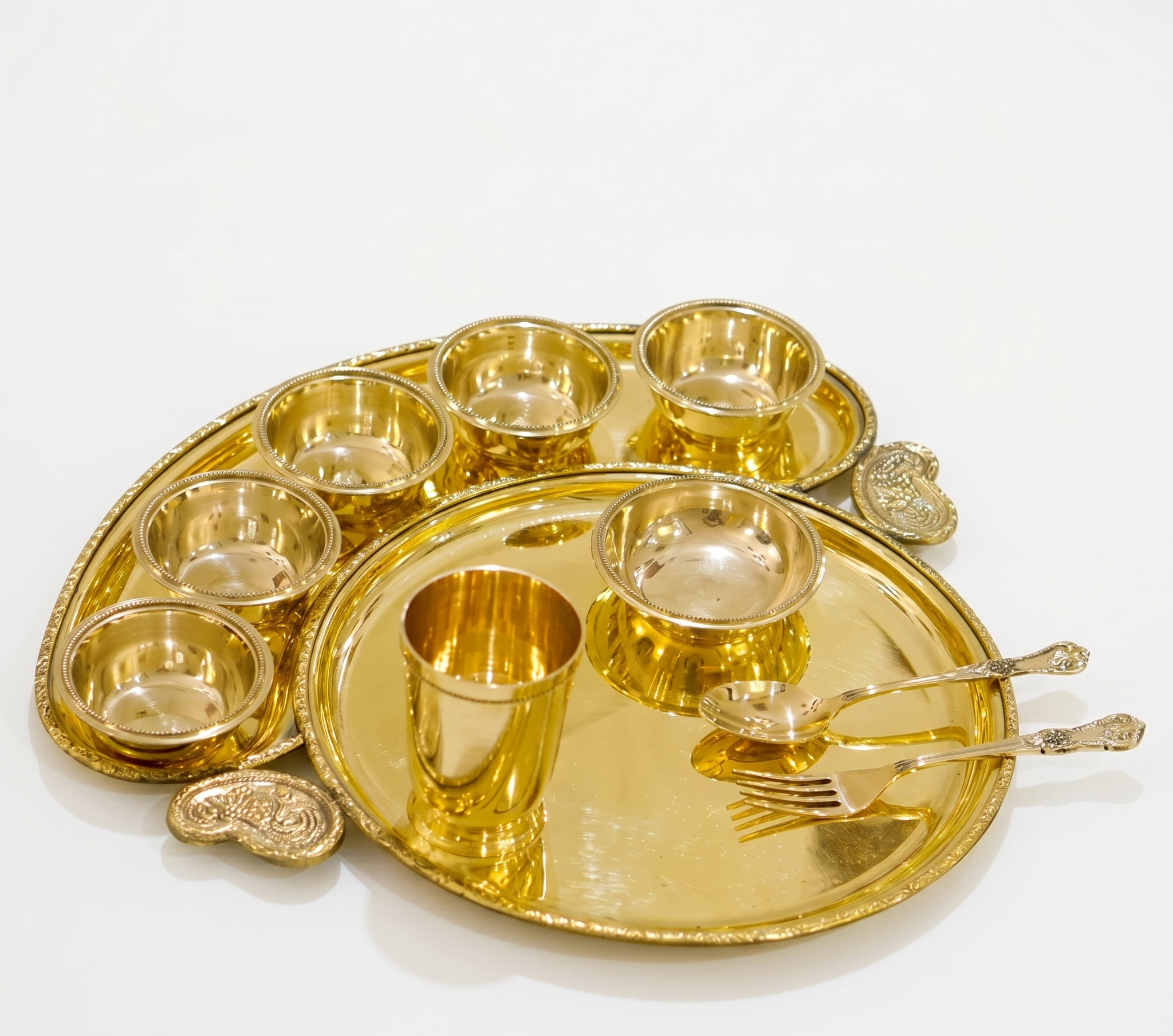 Handcrafted Maharaja Brass Thali Set (10 Pieces) | Premium Traditional Indian Dinner Set for Home, Festive Dining & Gifting