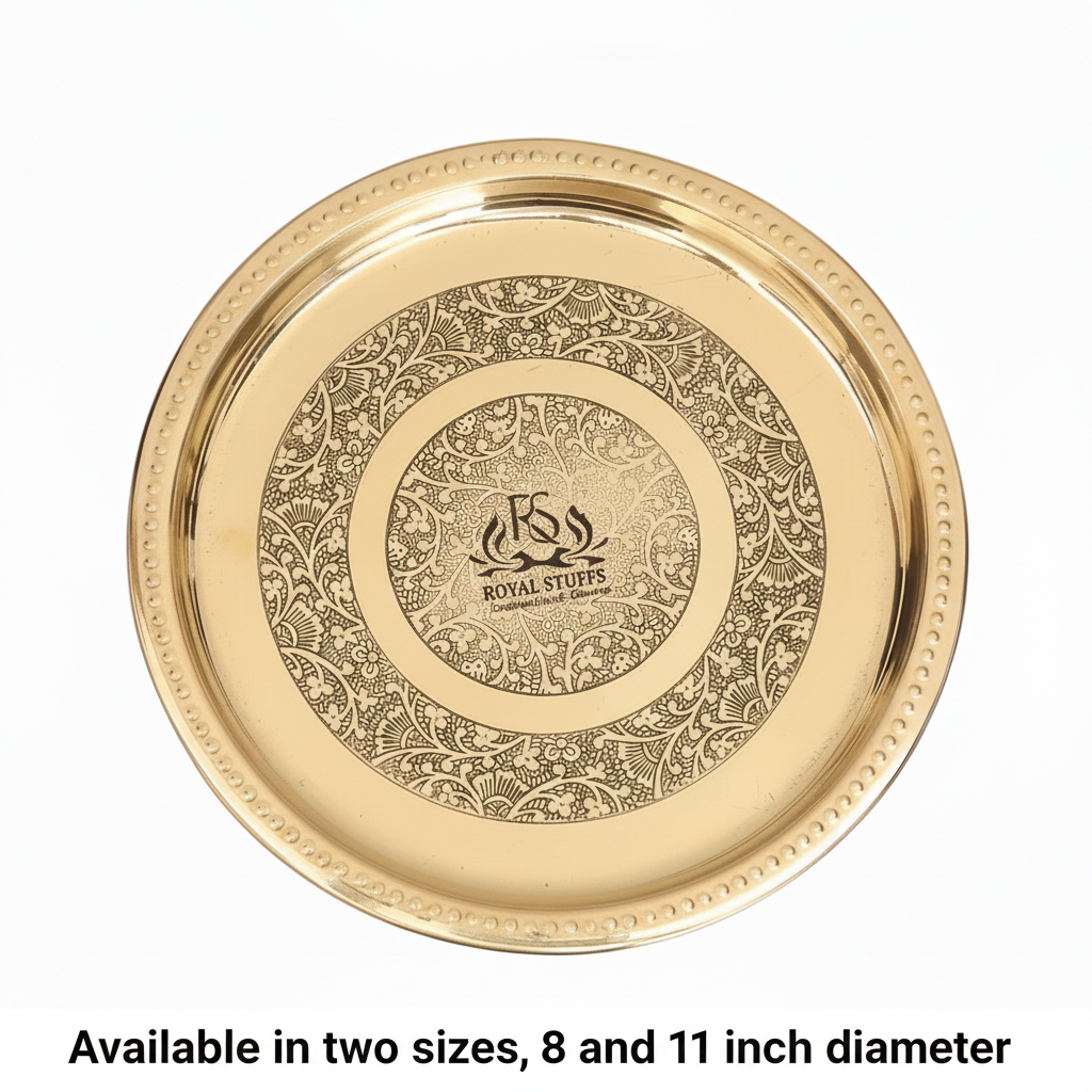 Handmade Pure Brass Plate Dish Embossed Design Round Shape Plate