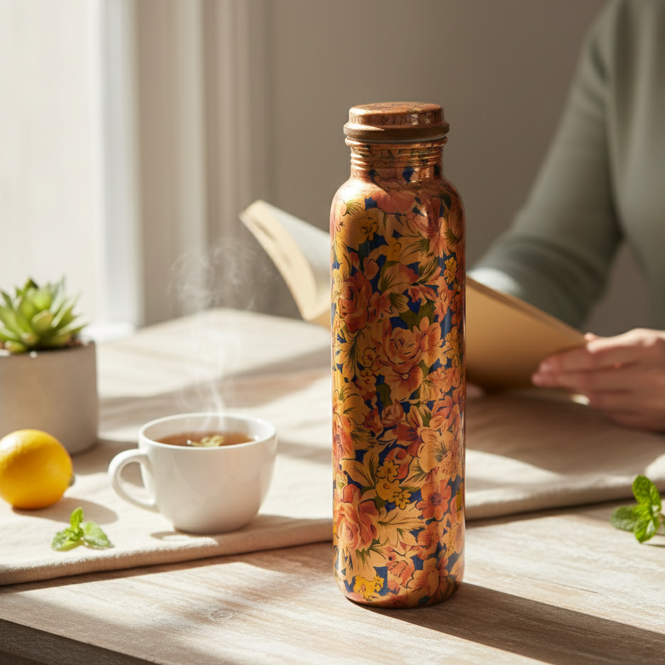 ROYALSTUFFS 950 ml Printed Copper Water Bottle For Health Benefits Pack Of 1