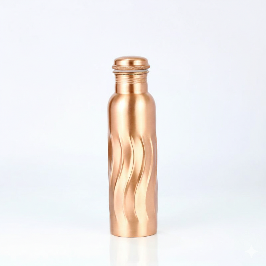Wavy Designer Pure Copper Water Bottle - 1 Liter