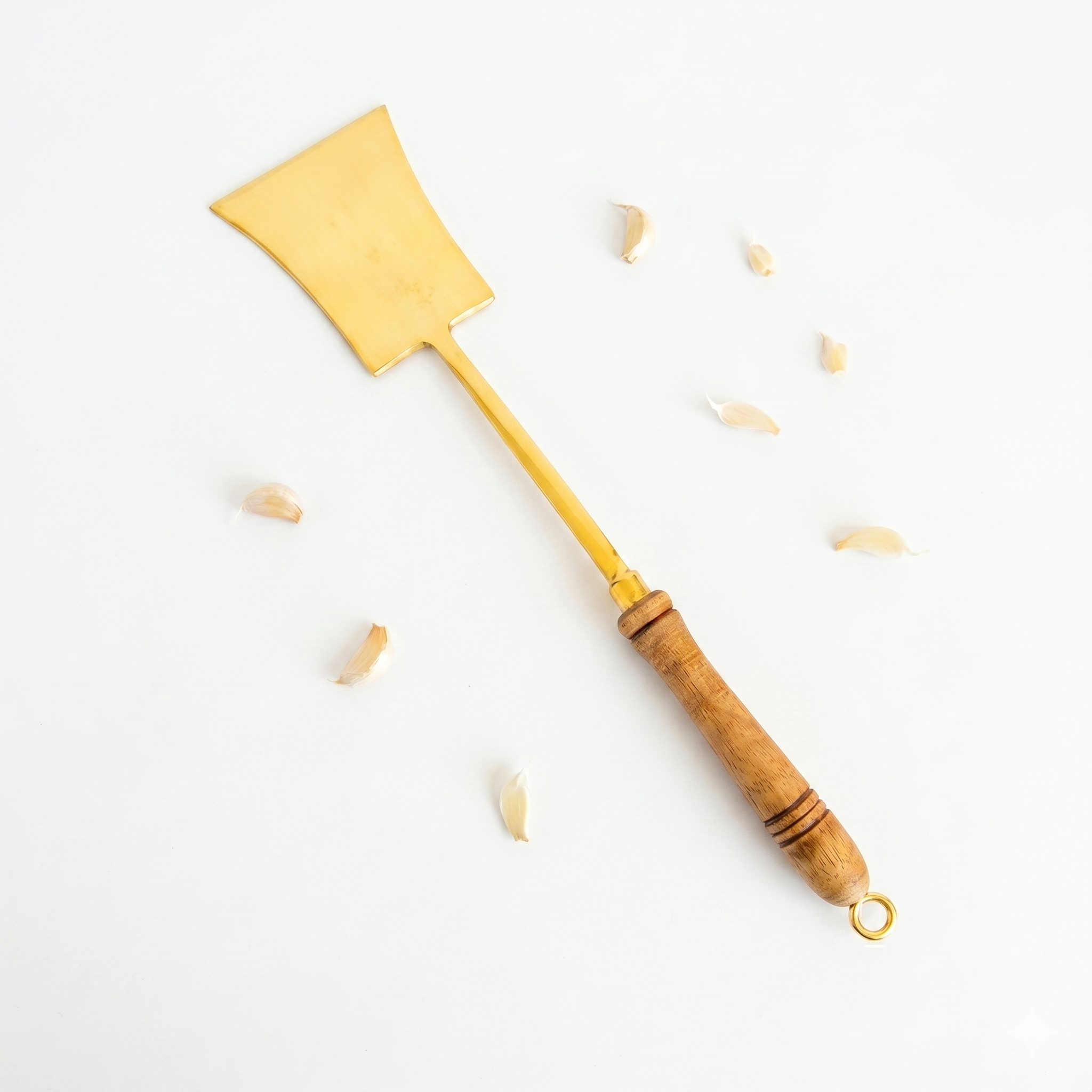 Handcrafted Pure Brass Tavetha / Spatula Turner with Wooden Handle | For Dosa, Roti & Chapati | 14.5" Length