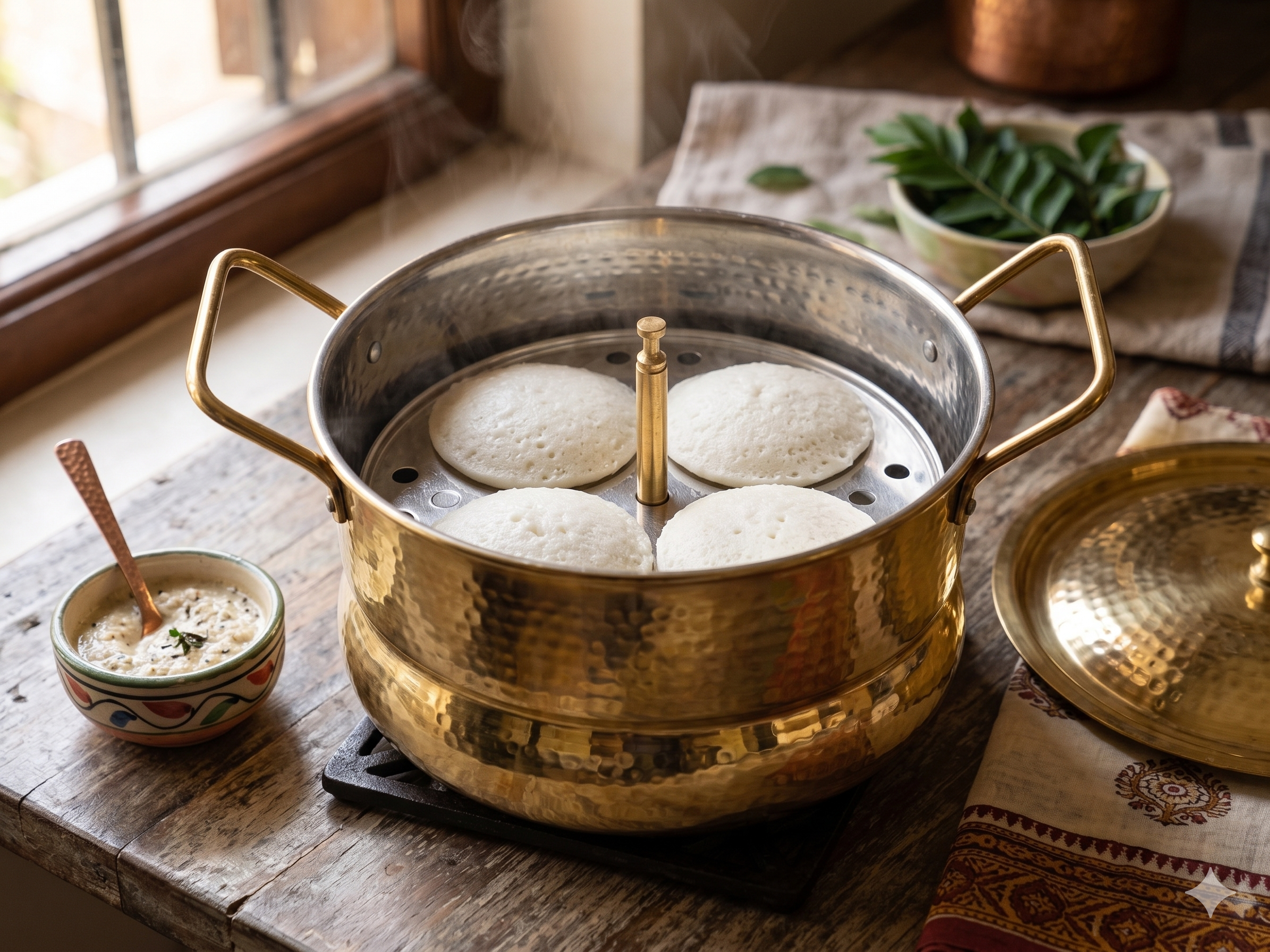 RoyalStuffs Handmade Brass Idli Maker with Pure Tin Coating (Kalai) – Medium Size Traditional Steamer