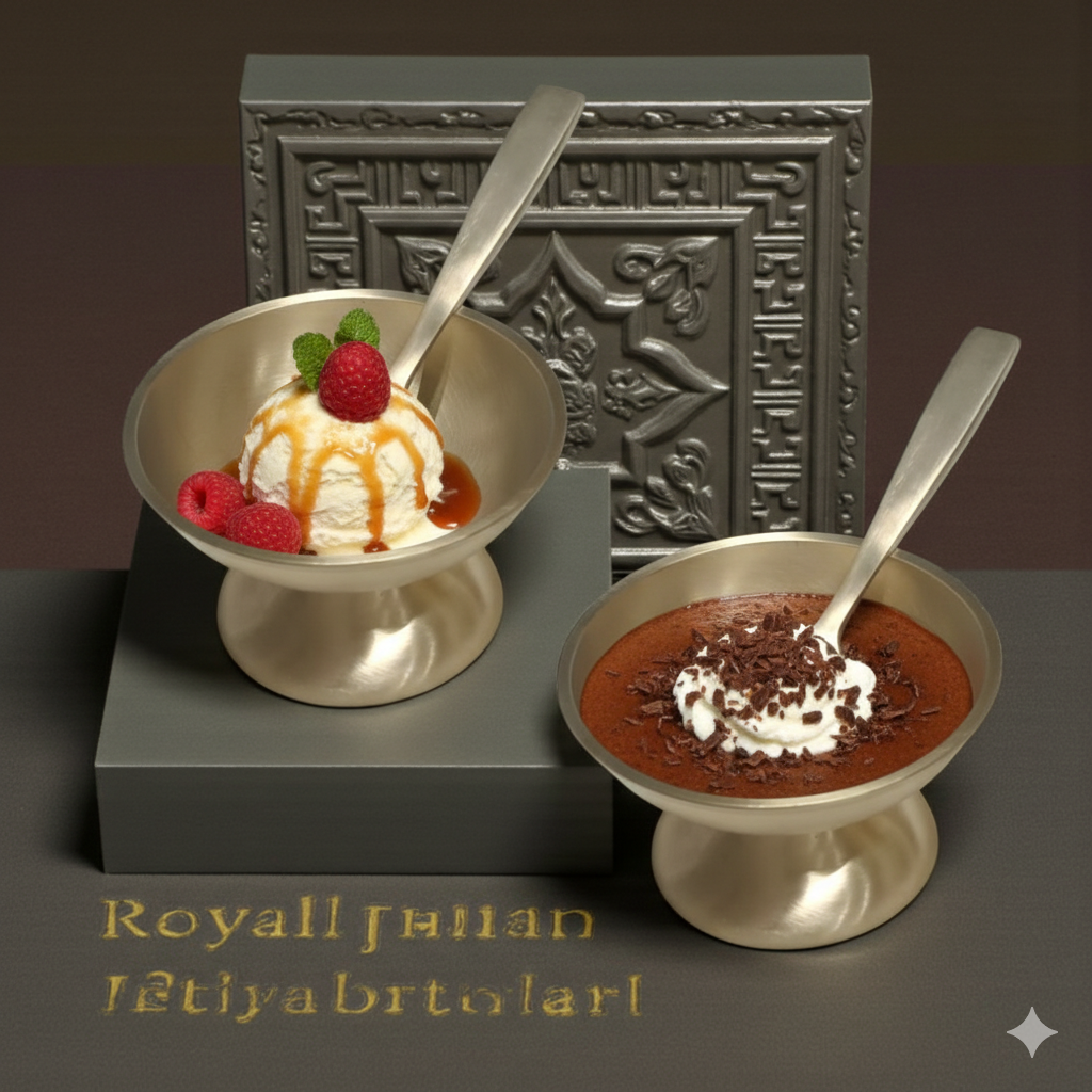 Handmade Pure Kansa Ice Cream Cup with Spoon Matt | Set of 2 | Traditional Bronze Dessert Bowl