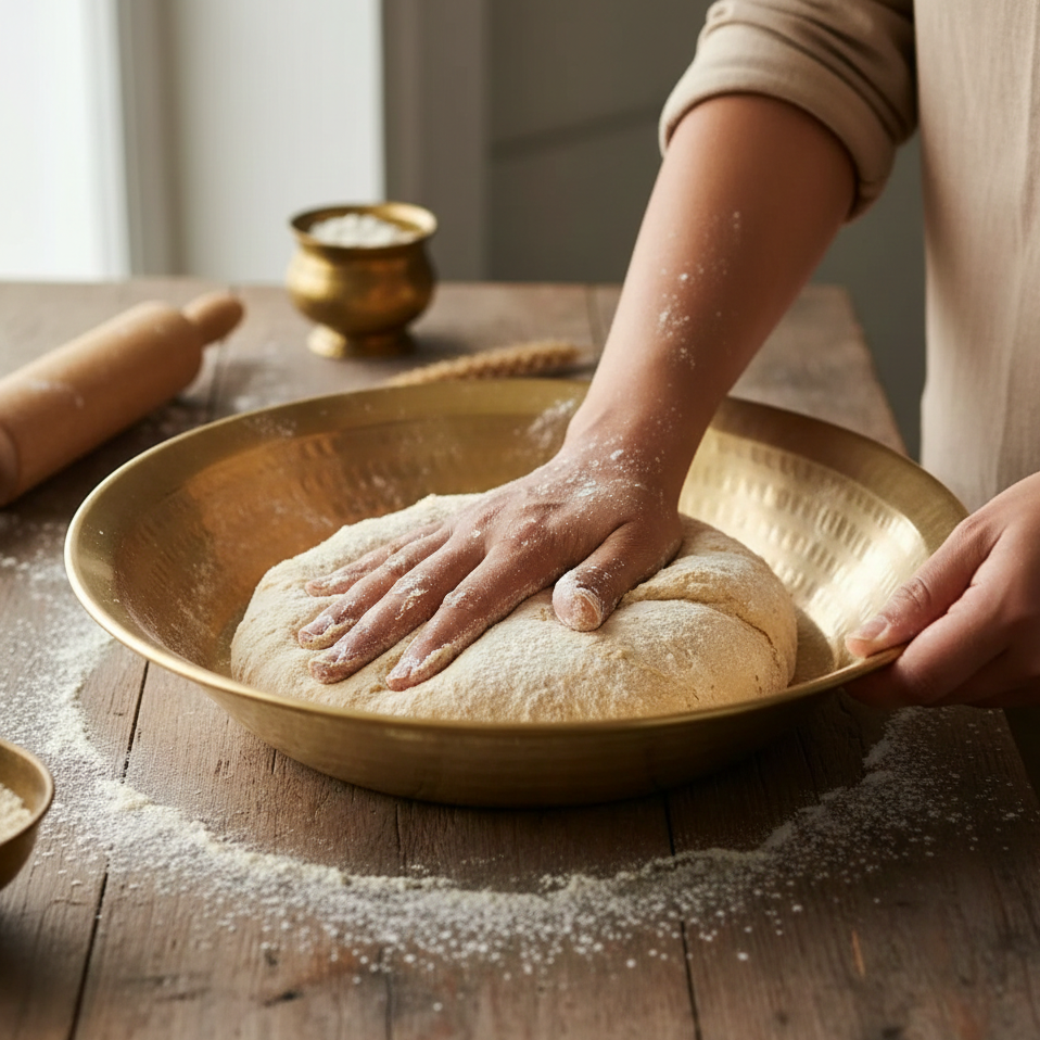 Handcrafted Hammered Brass Paraat (Parat) for Dough Kneading | RoyalStuffs